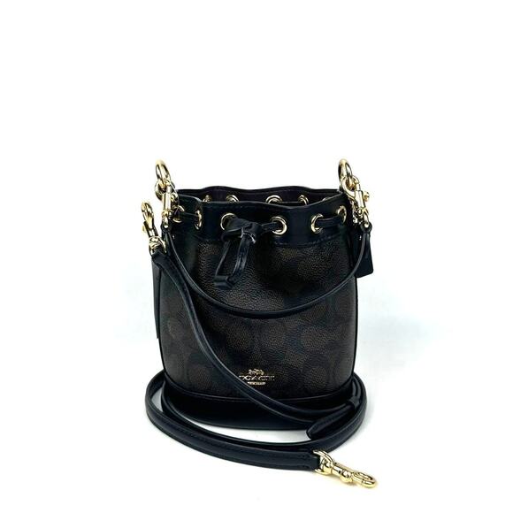 NWT Coach Mini Bucket Bag In Signature Canvas in Walnut/Black CW299 - Picture 5 of 12